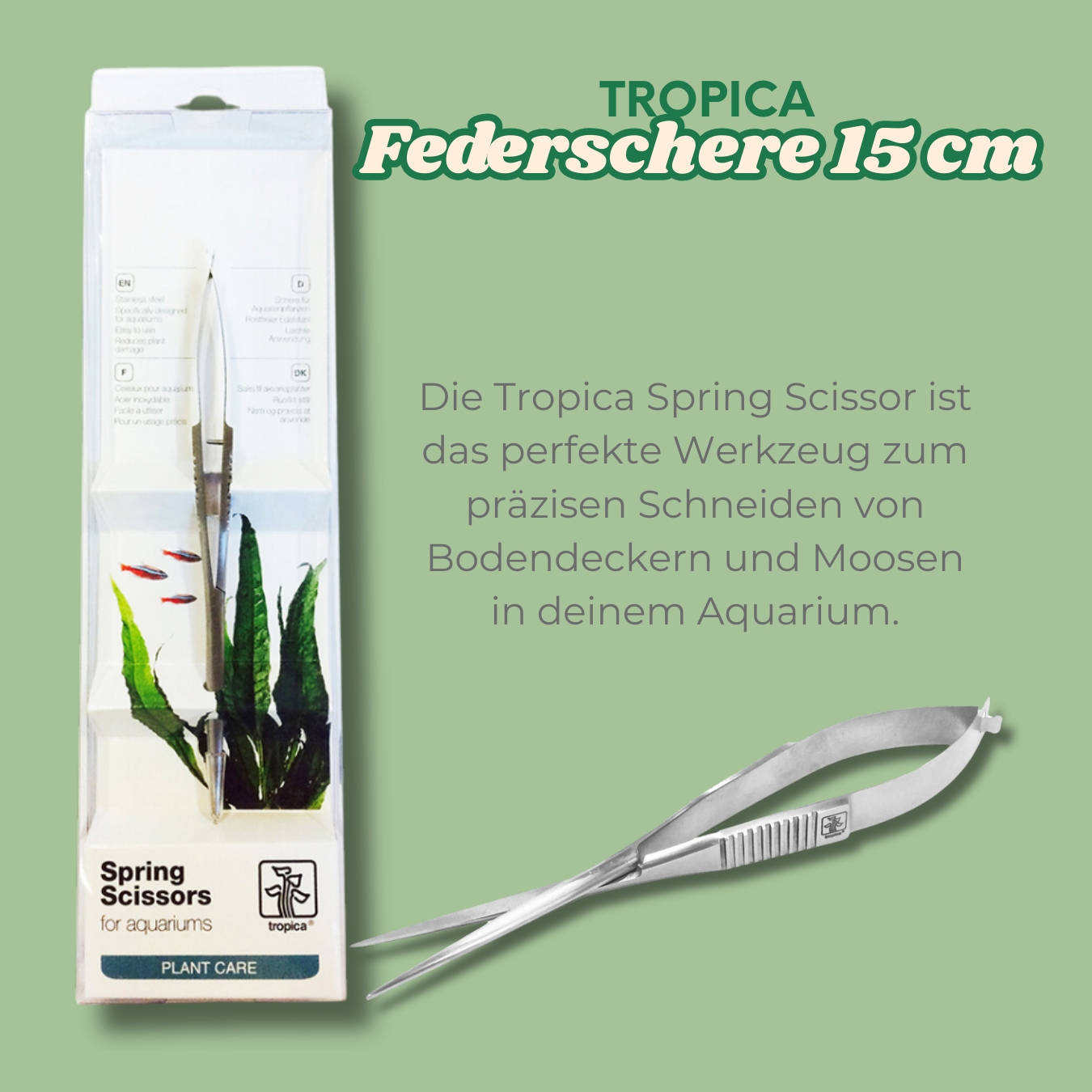 Tropica Federschere 15 cm für präzises Schneiden von Bodendeckern